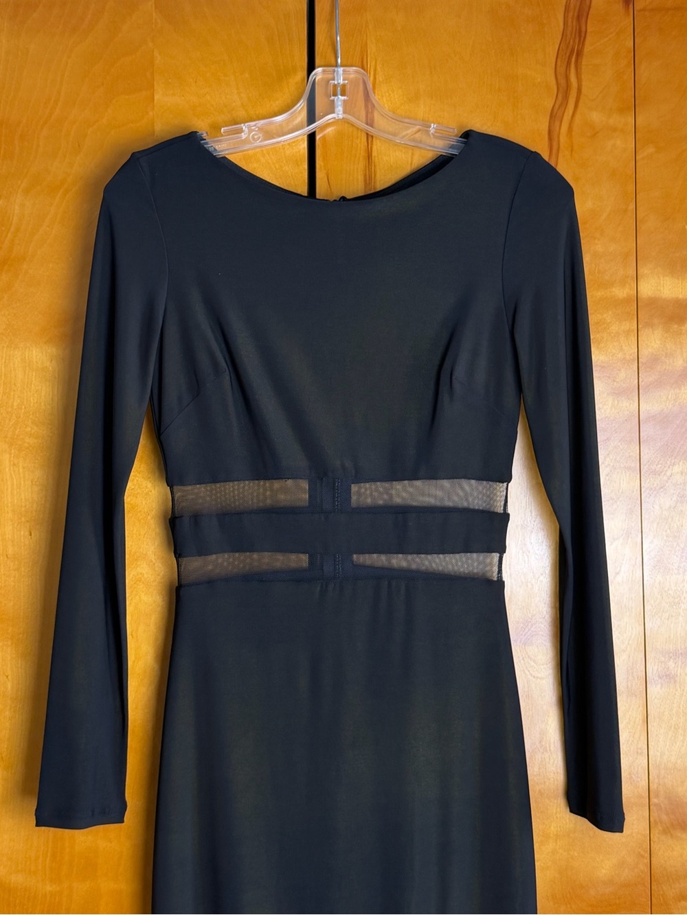 Vintage Y2K Bebe Black Long Sleeve Bodycon Dress with Sheer Panels - Picture 4 of 6